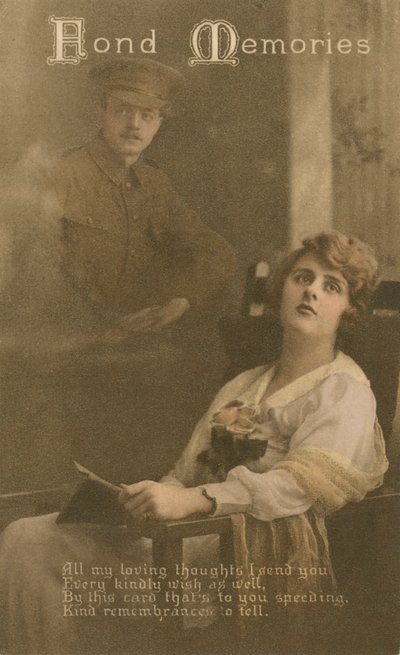 Fond Memories, romantická pohlednice zaslaná vojákem jeho milé od Unbekannt