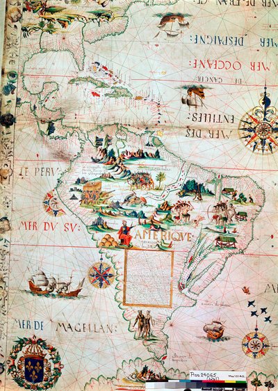 Francouzská mapa Střední a Jižní Ameriky, francouzština, 1550 od Unbekannt