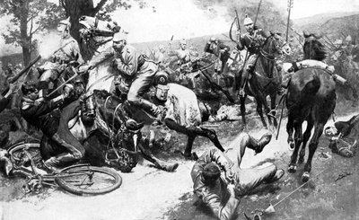 Francouzská jízda útočící na německé jednotky, první světová válka, 1914 od Unbekannt