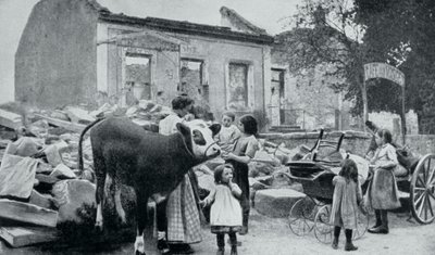 Francouzští uprchlíci se vracejí do své opuštěné vesnice Artois, první světová válka, 1915 od Unbekannt