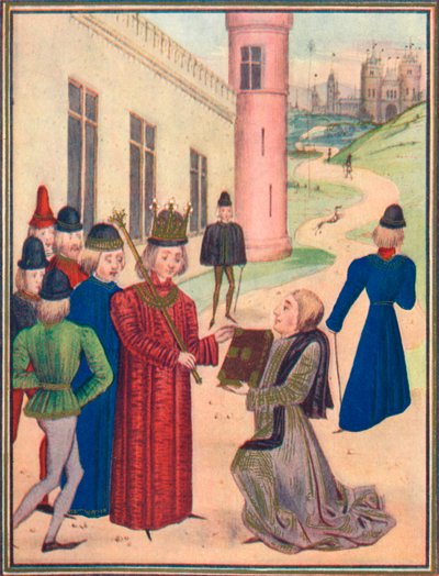 Froissart představuje svou knihu milostných básní Richardu II v roce 1395, 1905 od Unbekannt