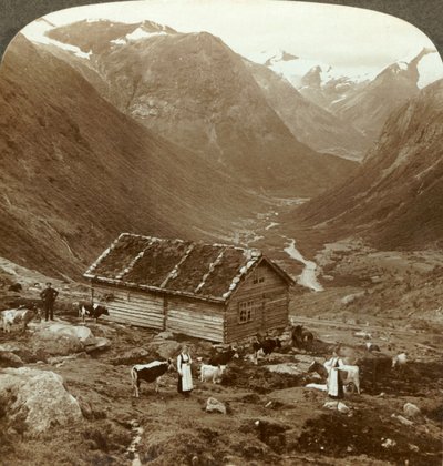 Z horského hostince ve Vidde saeter dolů údolím Vidde - hora Skaala ve správné vzdálenosti, c1905. od Unbekannt