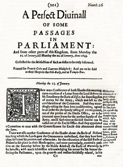 Přední strana A Perfect Diurnall of Some Passages in Parliament, 1643 1905 od Unbekannt