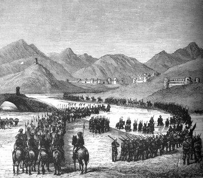 Divize generála Rosse překračuje řeku Lógar na cestě za sirem Donaldem Stewartem, c1880 od Unbekannt