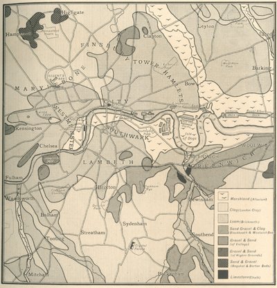 Geologická mapa lokality Londýn, 1908 od Unbekannt