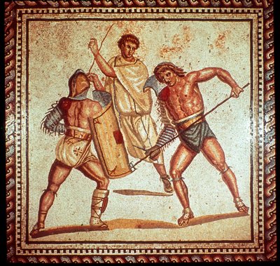 Gladiátoři v aréně, římská mozaika, Saarbrucken, Německo od Unbekannt
