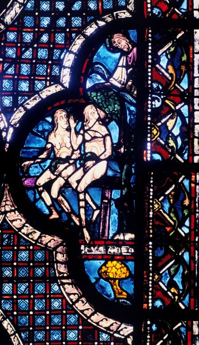 Bůh čelí Adamovi a Evě, barevné sklo, katedrála v Chartres, Francie, 1205-1215 od Unbekannt