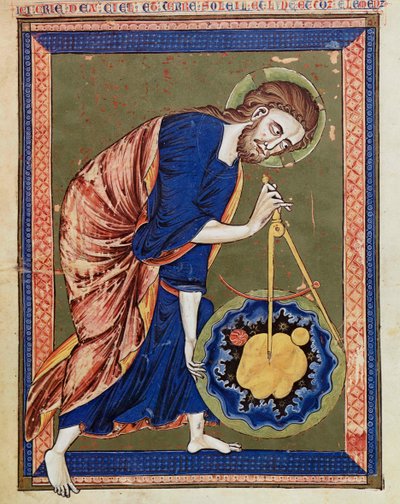 Bůh, božský architekt. Iluminace z Bible moralisée, Codex Vindobonensis 2554, c.1250 (vellum) od Unbekannt