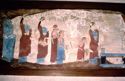 Řečtí hudebníci při oběti, malované na dřevě, c520BC-c500BC od Unbekannt