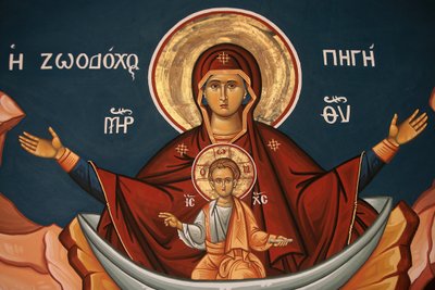 Řecká ortodoxní ikona zobrazující Marii jako studnici života Soluňská Řecko od Unbekannt