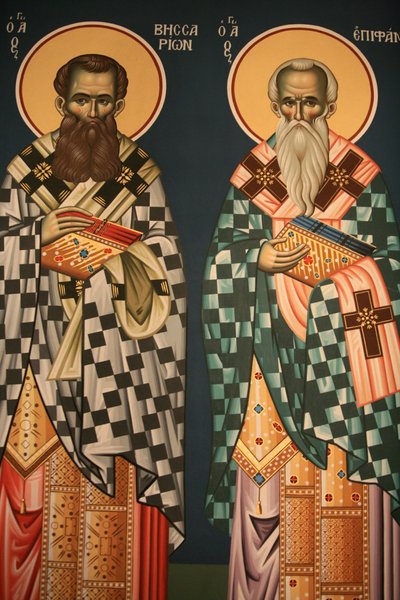 Řecká ortodoxní ikona zobrazující svatého Vissariona a svatého Epiphana Thessalonique Grece od Unbekannt