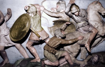 Řekové bojují s Peršany, Alexandrovský sarkofág, Sidon, 4. stol. př. n. l., 20. stol. od Unbekannt
