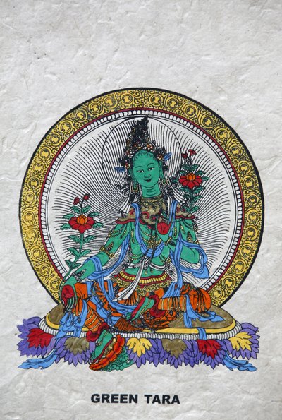 Zelená Tara, buddhistický symbol prosperity. Klášter Kopan, Bhaktapur, Nepál od Unbekannt