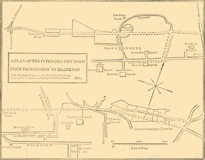 Půdorys New Road from Islington to Edgware Road, 1755, c1876. od Unbekannt