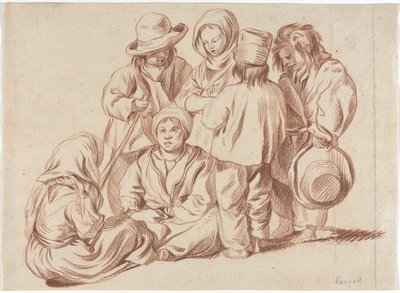 Skupina šesti dětí recto, Sketch of a Village verso, 1700s. od Unbekannt
