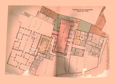 Plán Guild Hall City of London, c1750, 1886 od Unbekannt