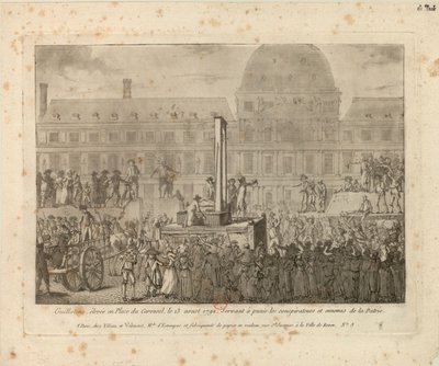 Gilotina vztyčená na Place du Carrousel, 13. srpna 1792… od Unbekannt