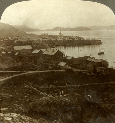 Hammerfest. Nejsevernější město světa – bez západu slunce od 13. května do 29. července, Norsko, c1905. od Unbekannt