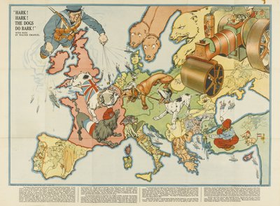 Harku! Harku! Psi štěkají! Evropská satirická mapa, 1914 od Unbekannt