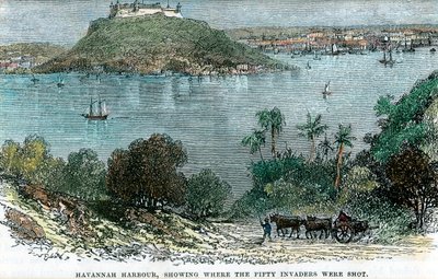 Havannah Harbour, ukazující, kde bylo zastřeleno padesát útočníků, Kuba, c1880 od Unbekannt