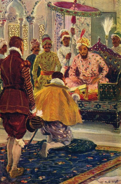 Hawkins představuje dopis krále Jamese Velkému magnátovi, 1608 c1912 od Unbekannt