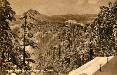 Silné sněžení poblíž Kasumpti, Shimla, c1918-c1939. od Unbekannt