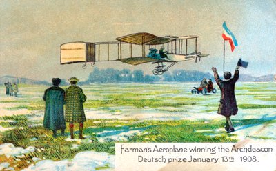 Henri Farman, francouzský letec, vítěz ceny za první kruhový kilometrový let, Paříž, leden 1908 od Unbekannt