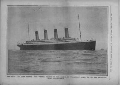 Její první a poslední cesta: Titanic proplouvající kolem Solent ve středu 10. dubna..., 1912. od Unbekannt