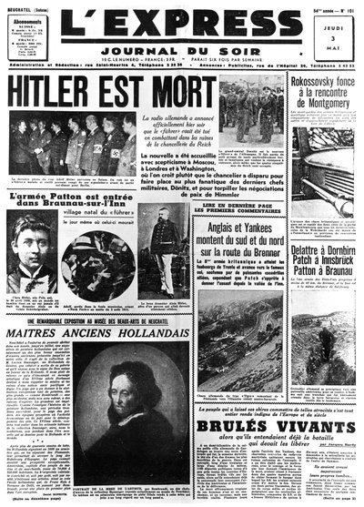 Hitler je mrtvý, titulní strana novin Lexpress, 3. května 1945 od Unbekannt