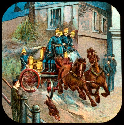 Hasičské auto tažené koňmi, c19. století od Unbekannt