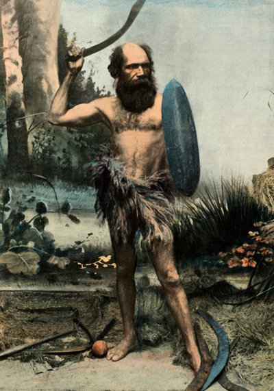 Indigene Australien Arme Du Boomerang, domorodý domorodec vyzbrojený bumerangem, 1900. od Unbekannt