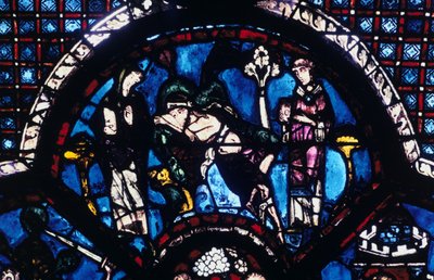 Zraněný poutník ignorovaný knězem a levitou, barevné sklo, katedrála v Chartres, Francie, 1205-1215 od Unbekannt