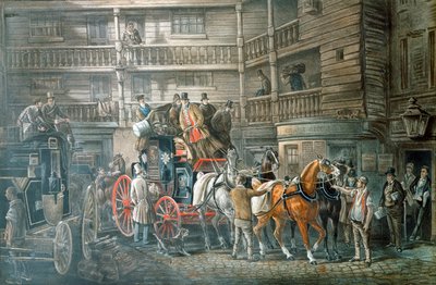 Hostinec s poštovním trenérem připravujícím se k odjezdu, c1840 od Unbekannt
