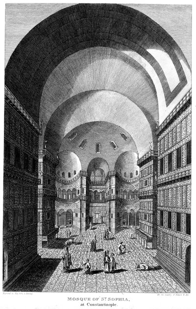 Interiér Hagia Sophia, Konstantinopol, rytina, 1815 od Unbekannt