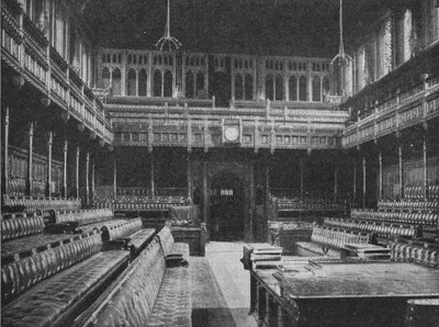 Interiér Dolní sněmovny, Westminster, při pohledu na Strangers Gallery, 1909 od Unbekannt