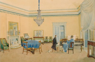 Interiér s postavami. Hudební místnost, 1830-1839 od Unbekannt