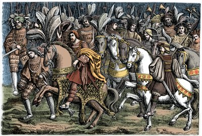 Rozhovor mezi Františkem I. a Jindřichem VIII., na poli Zlatého plátna, 1520, 1870. od Unbekannt