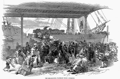 Irští emigranti nalodění do Ameriky ve Waterloo Docks, Liverpool, 1850 od Unbekannt