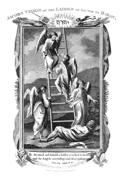 Jacobův sen o andělech, kteří vystupují a sestupují po žebříku do nebe, c1808 od Unbekannt