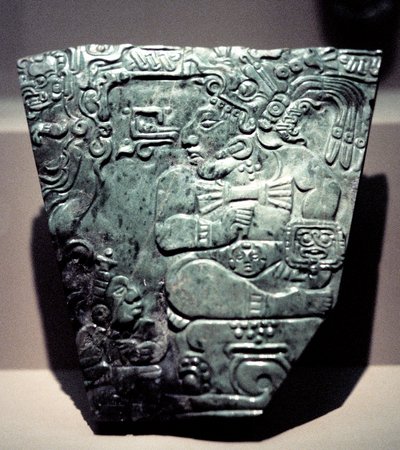 Jadeitová deska zobrazující sedícího mayského krále, 400-800 od Unbekannt