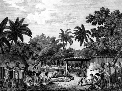 James Cook, anglický navigátor, svědek lidských obětí na Taihiti Otaheite c1773 1815 od Unbekannt