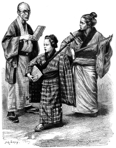 Japonští hudebníci a obchodník, 1895 od Unbekannt