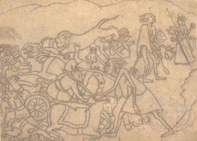 Kali Představuje hlavy Chandy a Mundy Durze...Devi Mahatmya..., ca. 1780. od Unbekannt