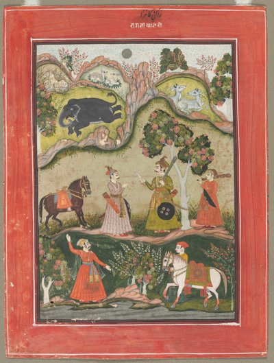 Kanhara Ragini: Píseň inspirace pro Krišnu za zabití démona slona..., c. 1760. od Unbekannt