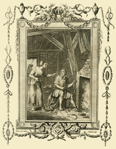 Král Alfred v přestrojení pokárán Neat Herds Wife za to, že nechal hořet dorty, c878, 1783. od Unbekannt