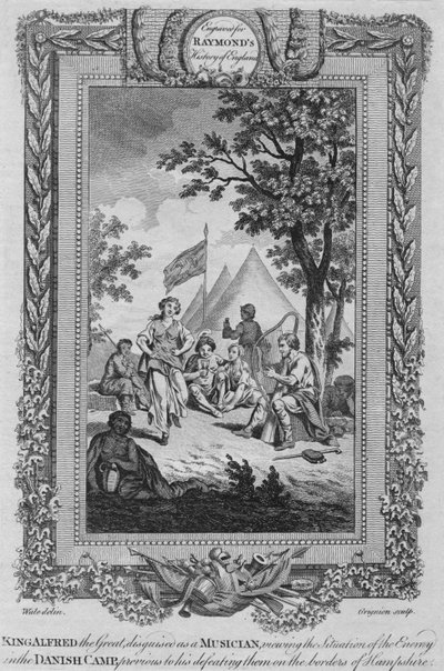 Král Alfréd Veliký, převlečený za hudebníka, sleduje situaci nepřítele, c1787 od Unbekannt