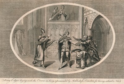 Král Edgar odkládá svou korunu, když byl napomenut arcibiskupem Dunstanem, 60. léta 1793 od Unbekannt
