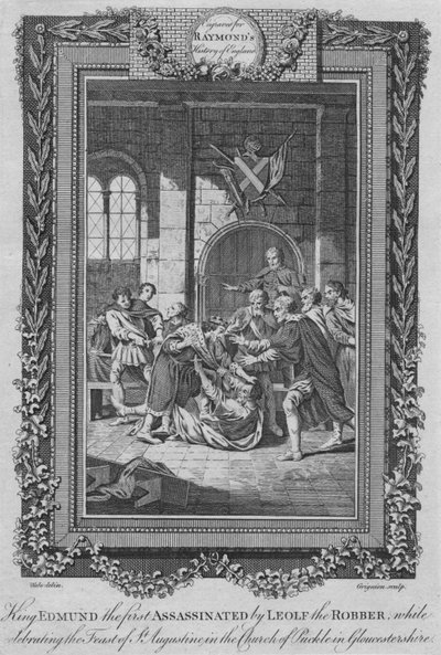 Král Edmund první zavražděn Leolfem Robbem, c1787 od Unbekannt