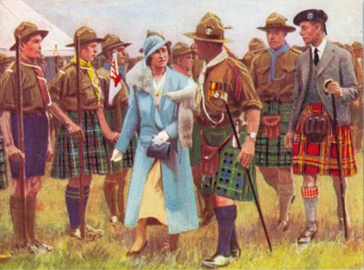 Král George VI a královna Alžběta kontrolují zvědy v Portree na ostrově Skye v roce 1935 od Unbekannt