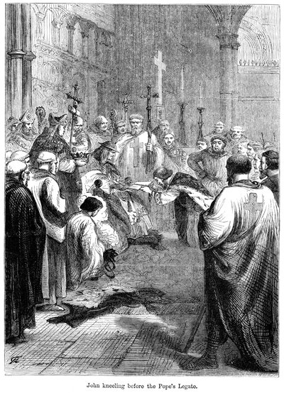 Král Jan 1167-1216 klečící před papežským legátem, 1213 od Unbekannt